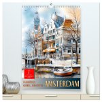 Amsterdam - Fahrräder, Giebel, Grachten (hochwertiger Premium Wandkalender 2026 DIN A2 hoch), Kunstdruck in Hochglanz