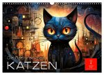 Katzen - die Nacht erwacht (Wandkalender 2026 DIN A3 quer), CALVENDO Monatskalender