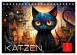 Katzen - die Nacht erwacht (Tischkalender 2026 DIN A5 quer), CALVENDO Monatskalender