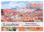 Lissabon - Stadtrundgang in Aquarell-Illustrationen (Tischkalender 2026 DIN A5 quer), CALVENDO Monatskalender