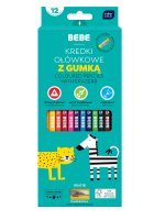BEBE Kids.Kredki ołówkowe z gumką 12 kolorów