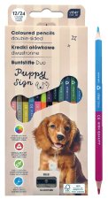 Kredki ołówkowe trójkątne dwustronne z temperówką. 12/24 kolorów. Puppy Sign
