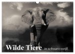 Wilde Tiere in schwarz-weiß (Wandkalender 2026 DIN A3 quer), CALVENDO Monatskalender