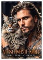 Verschmuste Kerle - Muskeln, Tattoos und Miezekatzen (Wandkalender 2026 DIN A3 hoch), CALVENDO Monatskalender