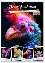 Neon-Evolution - Fluoreszierende Fantasietiere der KI-Welt (Wandkalender 2026 DIN A3 hoch), CALVENDO Monatskalender