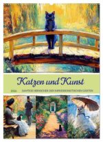 Katzen und Kunst - Samtige Herrscher der impressionistischen Gärten (Wandkalender 2026 DIN A2 hoch), CALVENDO Monatskalender