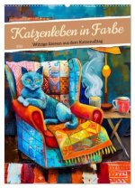 Katzenleben in Farbe - Witzige Szenen aus dem Katzenalltag (Wandkalender 2026 DIN A2 hoch), CALVENDO Monatskalender