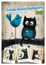 Lustige Katzen-Karikaturen - Minimalistischer Spaß mit Maus, Vogel und Co (Wandkalender 2026 DIN A2 hoch), CALVENDO Monatskalender