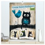 Lustige Katzen-Karikaturen - Minimalistischer Spaß mit Maus, Vogel und Co (hochwertiger Premium Wandkalender 2026 DIN A2 hoch), Kunstdruck in Hochglan