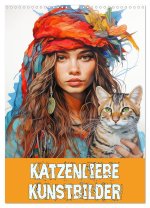 Katzenliebe Kunstbilder (Wandkalender 2026 DIN A3 hoch), CALVENDO Monatskalender