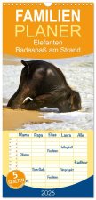Familienplaner 2026 - Elefanten. Badespaß am Strand mit 5 Spalten (Wandkalender, 21 x 45 cm) CALVENDO