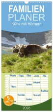 Familienplaner 2026 - Kühe mit Hörnern mit 5 Spalten (Wandkalender, 21 x 45 cm) CALVENDO
