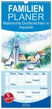 Familienplaner 2026 - Malerische Dorfansichten in Aquarell mit 5 Spalten (Wandkalender, 21 x 45 cm) CALVENDO