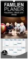 Familienplaner 2026 - Haustiere - Black and White mit 5 Spalten (Wandkalender, 21 x 45 cm) CALVENDO