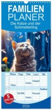 Familienplaner 2026 - Die Katze und der Schmetterling mit 5 Spalten (Wandkalender, 21 x 45 cm) CALVENDO