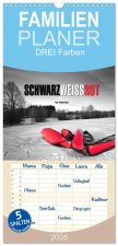 Familienplaner 2026 - Schwarz - Weiß - Rot mit 5 Spalten (Wandkalender, 21 x 45 cm) CALVENDO