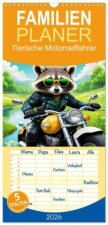 Familienplaner 2026 - Tierische Motorradfahrer mit 5 Spalten (Wandkalender, 21 x 45 cm) CALVENDO