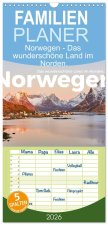Familienplaner 2026 - Norwegen - Das wunderschöne Land im Norden. mit 5 Spalten (Wandkalender, 21 x 45 cm) CALVENDO