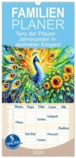 Familienplaner 2026 - Tanz der Pfauen - Jahreszeiten in abstrakter Eleganz mit 5 Spalten (Wandkalender, 21 x 45 cm) CALVENDO