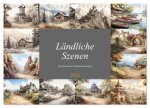 Ländliche Szenen in kolorierten Federzeichnungen (Wandkalender 2026 DIN A4 quer), CALVENDO Monatskalender