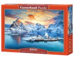 Puzzle 1000 elementów. Wschód słońca na Sakrisoy. Lofoty. Norwegia