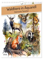 Waldtiere in Aquarell - Heimische Tierarten (Wandkalender 2026 DIN A4 hoch), CALVENDO Monatskalender