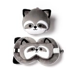 Relaxeazzz Plüsch Waschbär Reisekissen & Schlafmaske