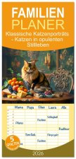 Familienplaner 2026 - Klassische Katzenporträts - Katzen in opulenten Stillleben mit 5 Spalten (Wandkalender, 21 x 45 cm) CALVENDO