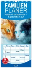 Familienplaner 2026 - Katzen Illustrationen - Faszination pur mit 5 Spalten (Wandkalender, 21 x 45 cm) CALVENDO