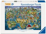 Ravensburger Puzzle 12001738 - Weltkarte mit Sehenswürdigkeiten - 5000 Teile Puzzle, illustrierte Weltkarte, mit tollem Poster, für Weltenbummler und