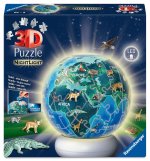 Ravensburger 3D Puzzle Nachtlicht Erde mit Tiermotiven - Puzzle-Ball mit LED Nachtlicht als Nachttischlampe für Kinder ab 6 Jahren