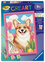 CreArt, Malen nach Zahlen Kinder - Corgi im Blütenmeer