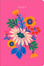 Taschenkalender A6 2027: Blütenmotiv, bestickt, pink