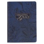 Christian Art Gifts Inspirational Zippered Journal, Amazing Grace Wide Ruled Notebook, Navy Blue Vegan Leather, 336 Lined Pages W/Scripture, (9