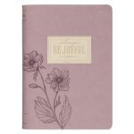 Christian Art Gifts Inspirational Zippered Journal, Be Joyful Wide Ruled Notebook, 1 Thessalonians 5:16 Bible Verse, Dusty Mauve Vegan Leather, 336 Li
