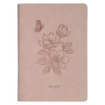 Christian Art Gifts Inspirational Zippered Journal, Be Still Wide Ruled Notebook, Psalm 46:10 Bible Verse, Pink Vegan Leather, 336 Lined Pages W/Scrip