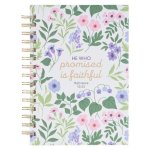 Christian Art Gifts Inspirational Journal, He Who Promised Wide Ruled Notebook, Hebrews 10:23 Bible Verse, White Floral, 192 Lined Pages W/Scripture,
