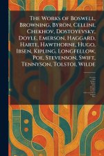 The Works of Boswell, Browning, Byron, Cellini, Chekhov, Dostoyevsky, Doyle, Emerson, Haggard, Harte, Hawthorne, Hugo, Ibsen, Kipling, Longfellow, Poe