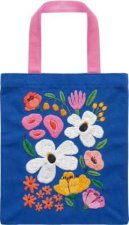 Bunte Blumengrüße Bestickter Stoffbeutel royalblau