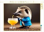 CALVENDO Puzzle Igel im feinen Anzug trinkt einen Cocktail | 1000 Teile Lege-Größe 64x48cm Foto-Puzzle für glückliche Stunden