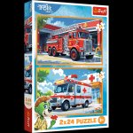 Puzzle 2x24 Rodzina Treflików Wóz Strażacki i Karetka 34447