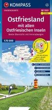 KOMPASS Fahrradkarte 3322 Ostfriesland mit allen Ostfriesischen Inseln mit Knotenpunkten 1:70.000