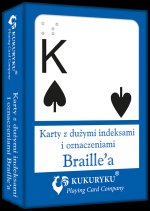 Karty do gry niebieskie z dużymi indeksami i znakami Braile'a