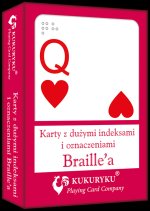 Karty do gry czerwone z dużymi indeksami i znakami Braile:a