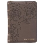 KJV Bible Compact Large Print (Faux Leather, Gray W/Zipper)